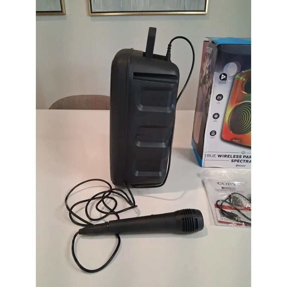 Coby Spectra Bluetooth Party Speaker with Karaoke Microphone & LED Lights -...